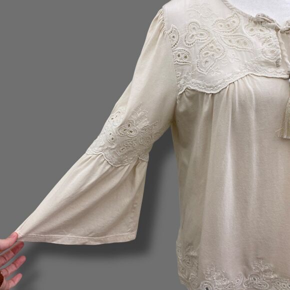 Lauren Ralph Lauren Boho Top Tassel Black Label Cottage Off White Medium - Picture 5 of 12